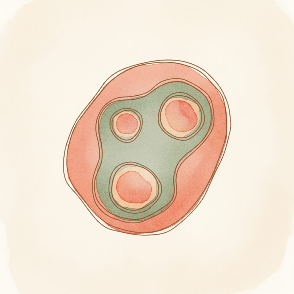 Watercolor illustration of an ovary with a single follicle