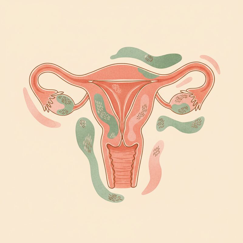 Watercolor illustration of uterus with endometriosis