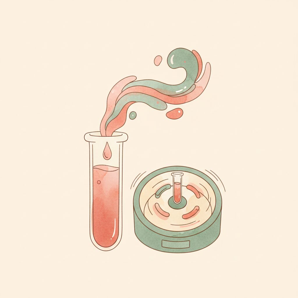 Watercolor illustration of platelet-rich plasma preparation